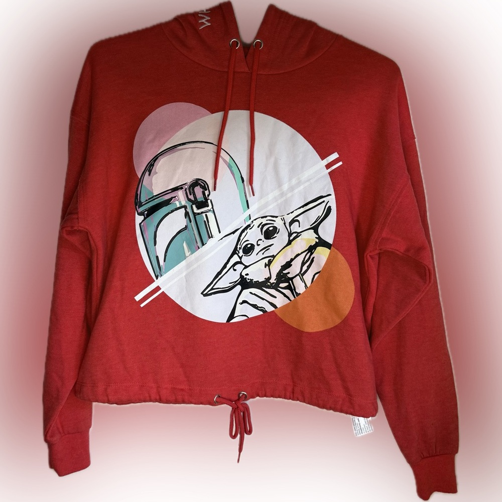 Disney Parks Star Wars / The Mandolorian / Grogu Red Hoodie Women's Size X-Small - Picture 1 of 5